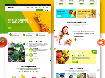 fresh fruits and vegetables eCommerce website homepage concept about blog branding clean delivery app design ecommerce flat food home page icon landing page logo morden photoshop price testimonial typography ui ux