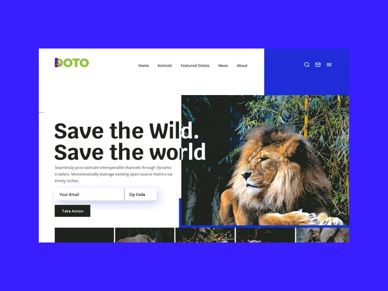 Non profit origination for saving animals home page concept about blog clean contact design donate eco environment event home page lion morden ngo photoshop section ux volunteer web design website world