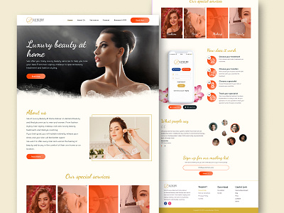 Luxury Spa Salon Homepage Redesign about us beauty book now clean download fashion makeup mobile app newsletter salon services team testimonial treatment ui design user interface ux design web design website website design