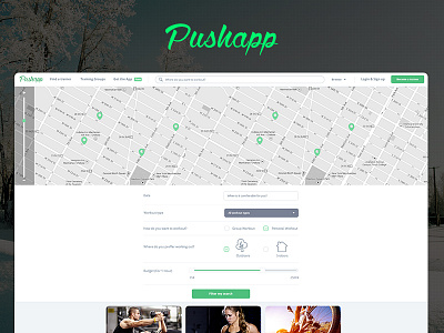 Push app clean fitness gym map ui website white workout
