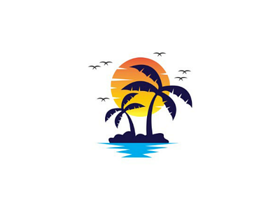 Beach app beach bird brand branding coconut trees colorful icon illustration island logo logo inspiration relax sea simple summer sunset wave web