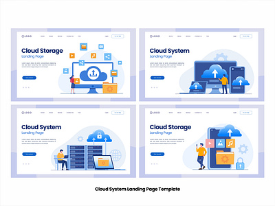 Cloud system landing page template background banner branding cloud content design flat design flat illustration graphic illustration illustrator landing page logo project technology ui ux vector web design website