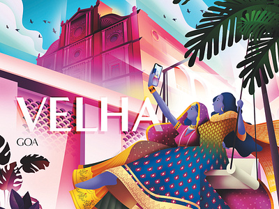 Casa Palm Doors Post Cards for Goa - Velha art deco branding design illustration postcard