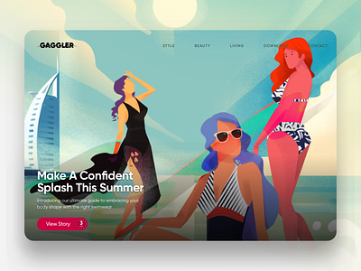 The Gaggler Featured Story Spotlight - Swimwear editorial illustration hero image illustration website