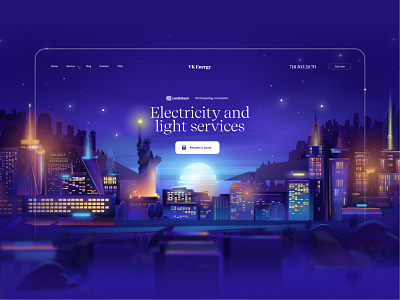 Electricity and light services bairamov.studio city design electricity illustration light new york promo page service trend ui ux web design