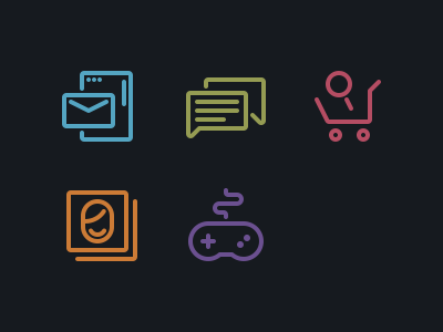 Icons cart games icons mail messages play search shopping shopping cart social