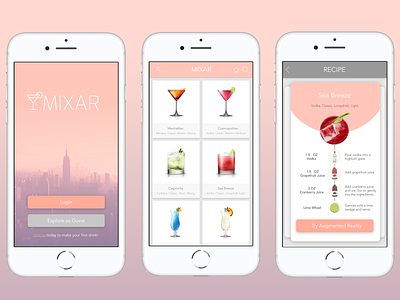 MIXAR app concept augmented reality bartender bartending cocktail drink interface design product design recipe recipe app ui uiuxdesign uxdesign