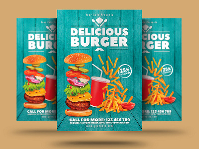 Burger Flyer burger burger flyer burger poster cafe cheesburger dinner drink fast food food french fries happy hour hot dog ketchup print psd pub restaurant sandwich template