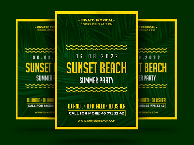 Sunset Beach Flyer ads bar beach beach party club cocktail concert dance event festival flyer holiday modern music nightclub palm party poster psd spring