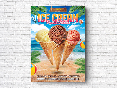 FREE Ice Cream Flyer beach beach concert candy cream event flyer fun ice ice cream ice cream ice cream flyer palms party post poster promo sea summer sweet tropical