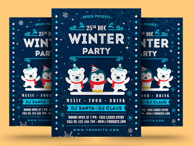 Winter Party Flyer christmas christmas flyer dribbbleweeklywarmup event festival flyer holiday new year party poster print psd snow template trips weeklywarmup winter