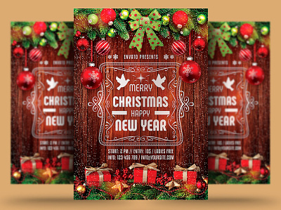 Merry Christmas & Happy New Year Flyer bash celebration christmas christmas flyer christmas party club elegant event flyer gold holiday invitation merry christmas new year new years eve nightclub nye party party flyer poster