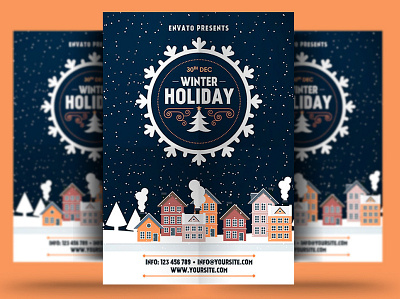 Winter Holiday Flyer christmas christmas flyer event flyer holiday holiday flyer new year poster print psd snow template trips winter winter festival winter flyer winter holiday winter holiday flyer winter party winter party flyer