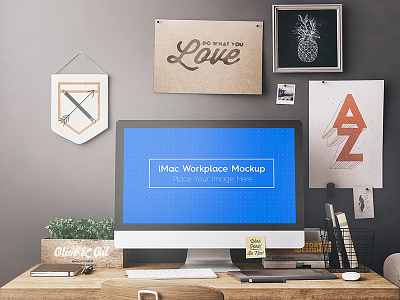 iMac Workplace / Workspace / Workstation Mockups imac mac macbook macintosh mock up mockup notebook table work workplace workspace workstation