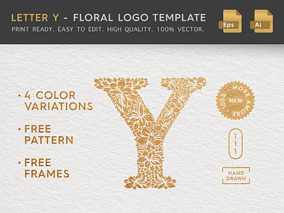 Floral Letter Y Logo female logo feminine logo floral logo letter letter y logo logo design logo template sign stationery