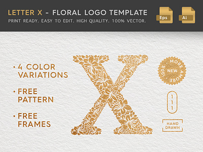 Floral Letter X Logo female logo feminine logo floral logo letter letter x logo logo design logo template sign stationery