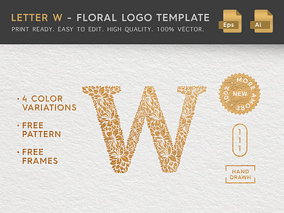 Floral Letter W Logo female logo feminine logo floral logo letter letter x logo logo design logo template sign stationery