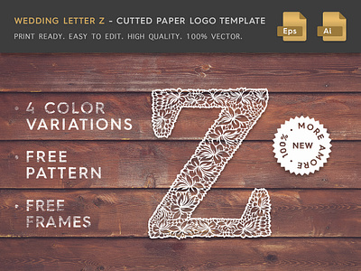 Wedding Letter Z Cutter Paper Logo Template