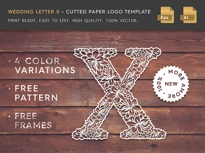 Wedding Letter X Cutter Paper Logo Template