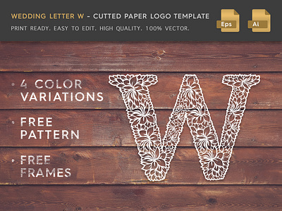 Wedding Letter W Cutter Paper Logo Template
