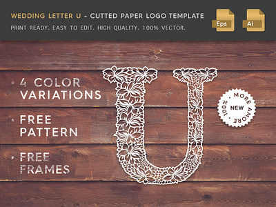 Wedding Letter U Cutter Paper Logo Template