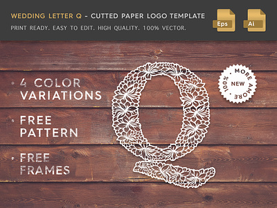 Wedding Letter Q Cutter Paper Logo Template