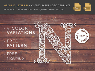 Wedding Letter N Cutter Paper Logo Template