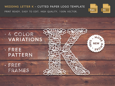 Wedding Letter K Cutter Paper Logo Template