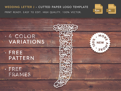 Wedding Letter J Cutter Paper Logo Template