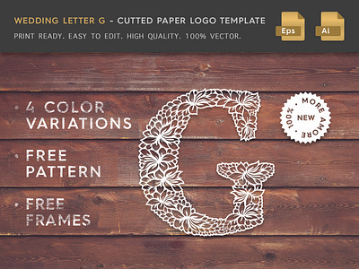 Wedding Letter G Cutter Paper Logo Template