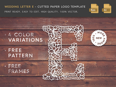 Wedding Letter E Cutter Paper Logo Template