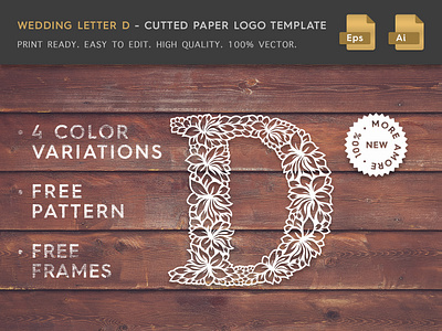 Wedding Letter D Cutter Paper Logo Template