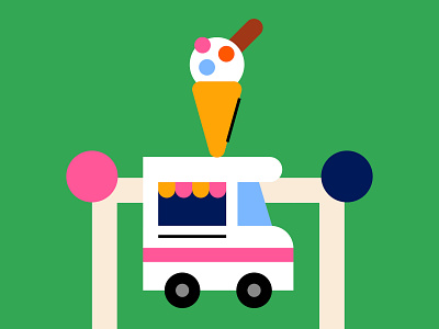 Ice Cream Truck Icon bold colour design flat illustration minimal vector