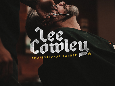 Lee Cowley professional barber branding blackletter grunge logo logodesign retro type