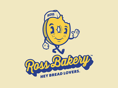 Ross Bakery bagel bakery logo mascot retro type