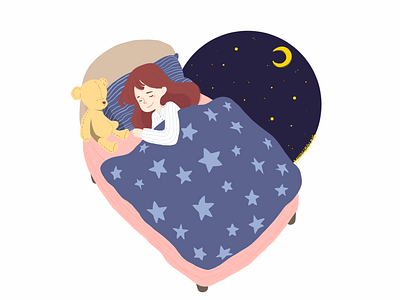 Good night bed cartoon character design drawing dream girl goodnight illustration illustrator painting vector