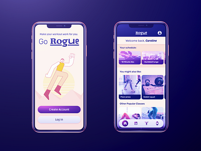 Go Rogue - workout app mockup app branding design logo product design typography ui ux visual design web