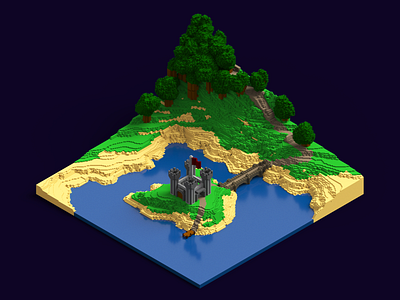 Castle Island 3d 3d art 3d design 3d model 3d modelling 3d models 3d render design isometric isometric design landscape lighting magica voxel magicavoxel photoshop render voxel