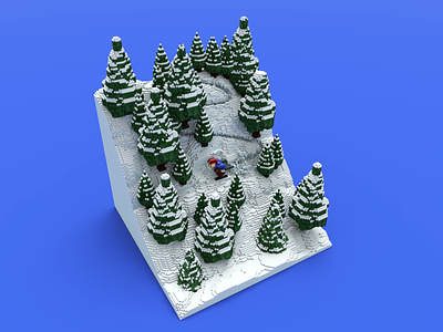 Skiing V2 Edit 3d 3d art 3d model 3d render design isometric isometric design magicavoxel mountain ski snow tree voxel winter