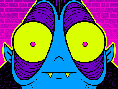 Whatcha doin'? - illustration big eyes bricks creature illustration monster neon colors procreate vampire