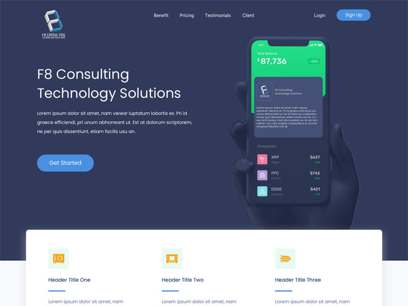 iPhone X home landing page hero technology dark blue sketch bitcoin blue mockup