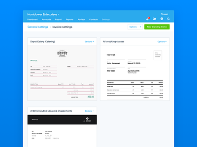 Invoice settings — Xero Document Designer design interface settings software ui ux web