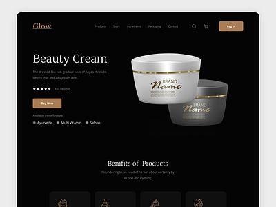 Beauty Product E-Commerce Landing Page (Dark) Header Exploration
