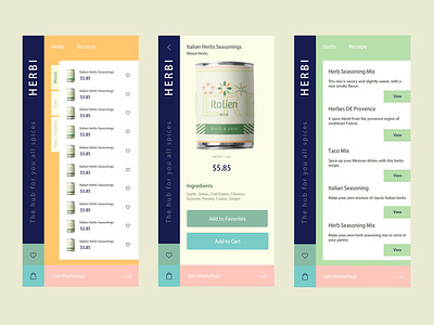 Herbi - The hub for all your spices app clean design ecommerce rebound ui ux