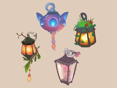 lanterns digital painting game art game icons prop
