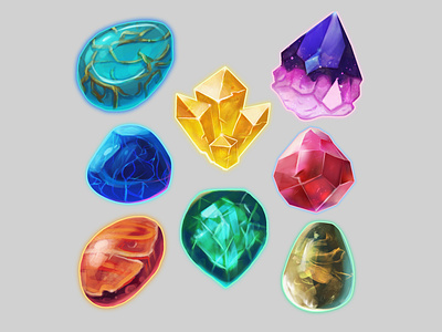 Crystals and Gems digital painting fantasy game art game artist game dev game icons gem icon illustration item magic photoshop photoshop art unity wacom