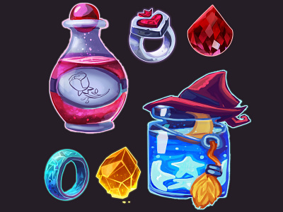 Magic Stuff digital painting fantasy game art game artist game dev game icons icon illustration item magic photoshop unity wacom