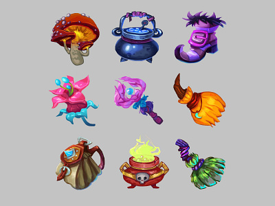 Witch Items digital painting fantasy game art game artist game dev game icons icon