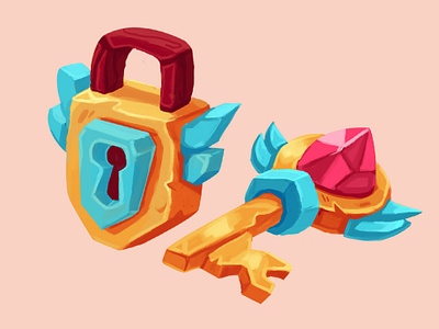 padlock and key digital painting fantasy game art game artist game dev game icons icon item magic