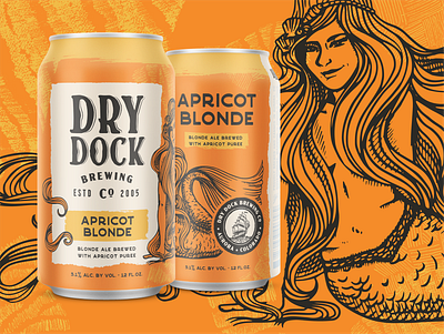 Dry Dock Brewing: Apricot Blonde beer art beer branding beer can brewery custom lettering illustration mermaid nautical